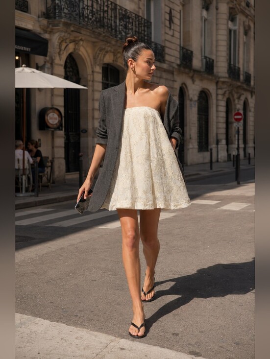 H&M Dresses & Skirts - H&M Edition Jacquard Strapless Mini Dress Small In Cream